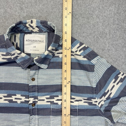 Aeropostale Button Up Shirt Mens Large L Blue Aztec Retro Tribal Print - Picture 9 of 10