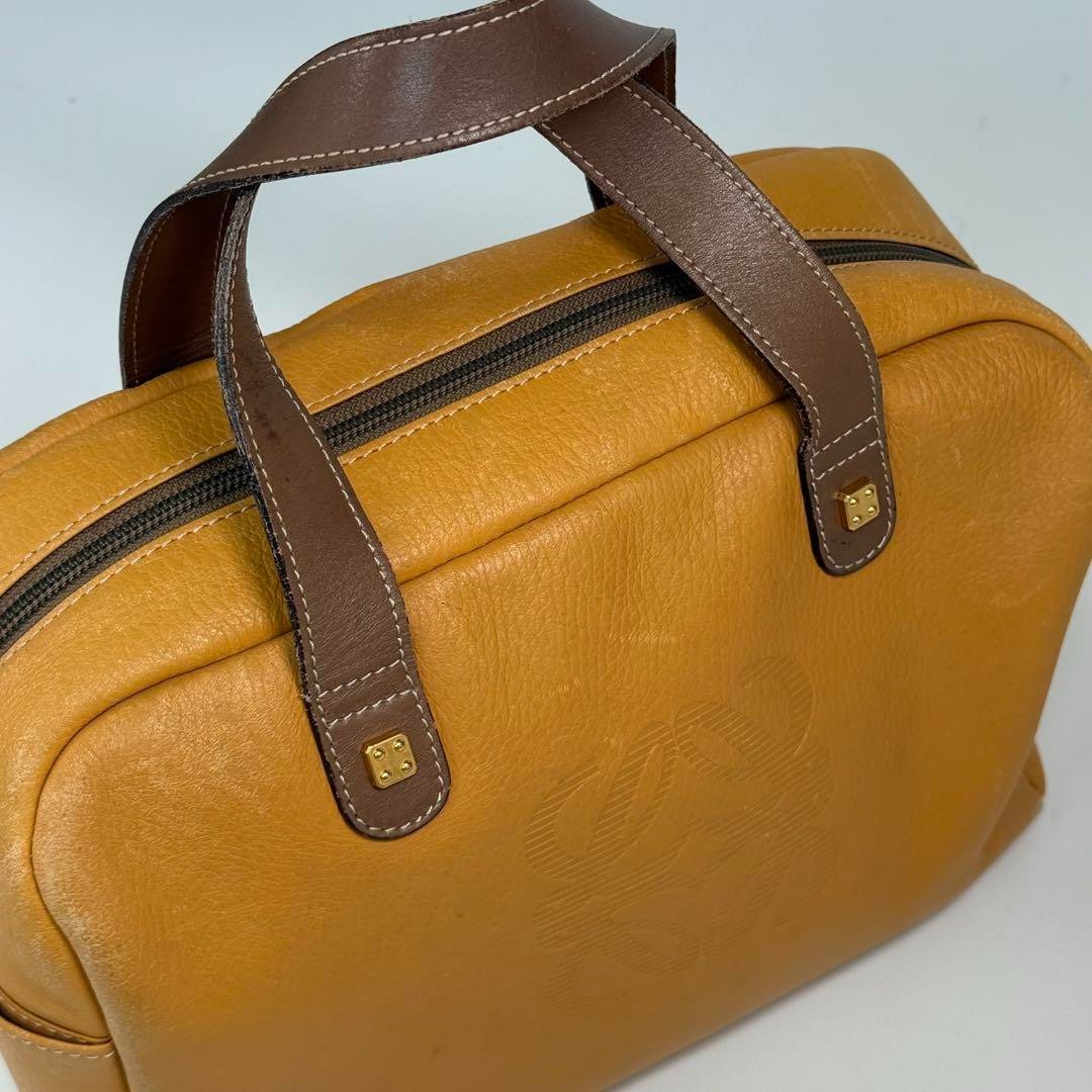 LOEWE Anagram Mini Boston Bag Yellow Brown Leather Handbag Tote