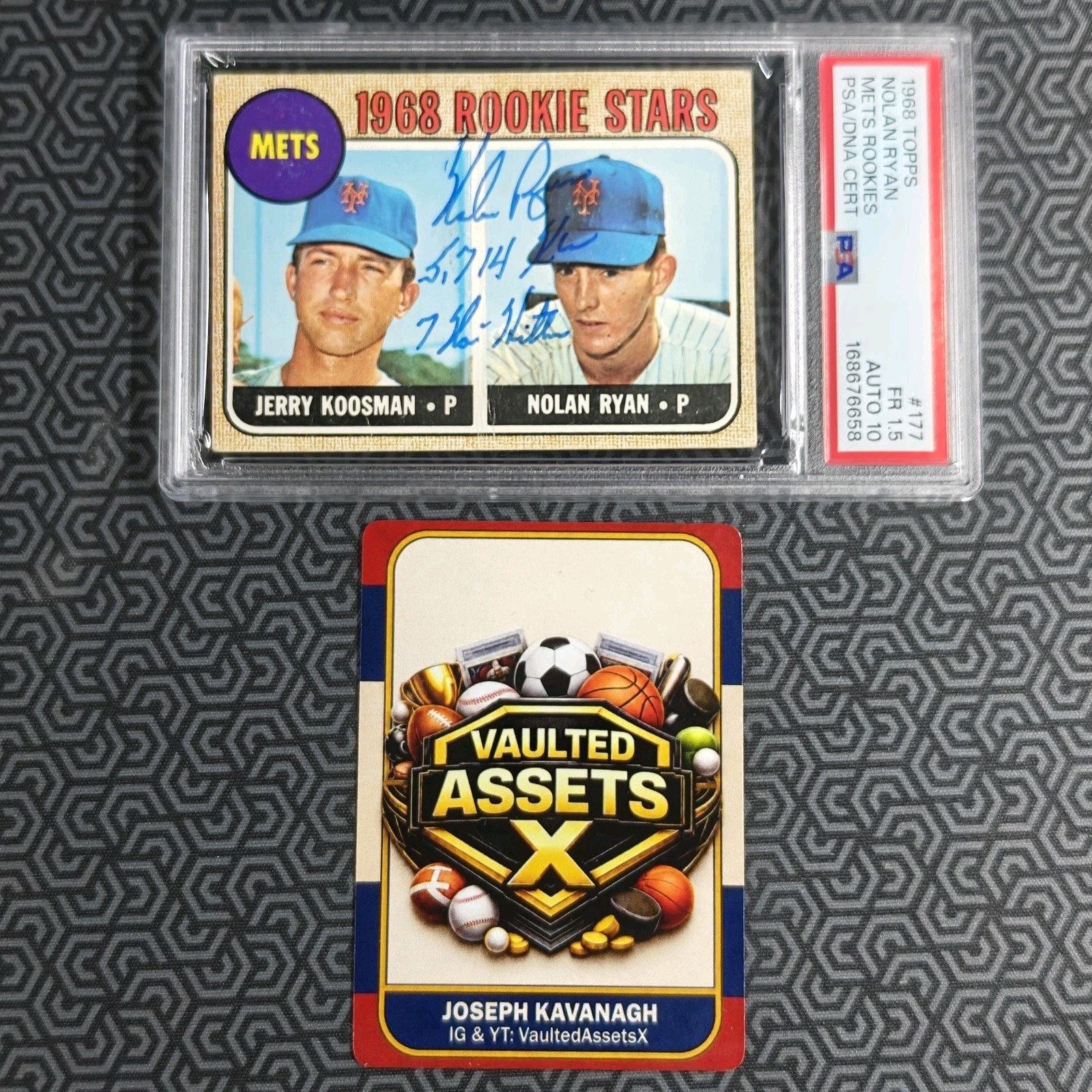 NOLAN RYAN #177 1968 Topps RC PSA/DNA PSA 1.5 AUTO 10 METS 5714 Ks Inscriptions