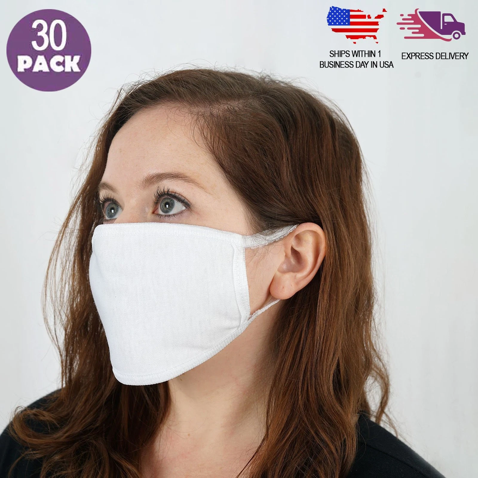 30 White 3-Layer Cotton FACE MASKS Extra Soft Washable Safety Protective Covers