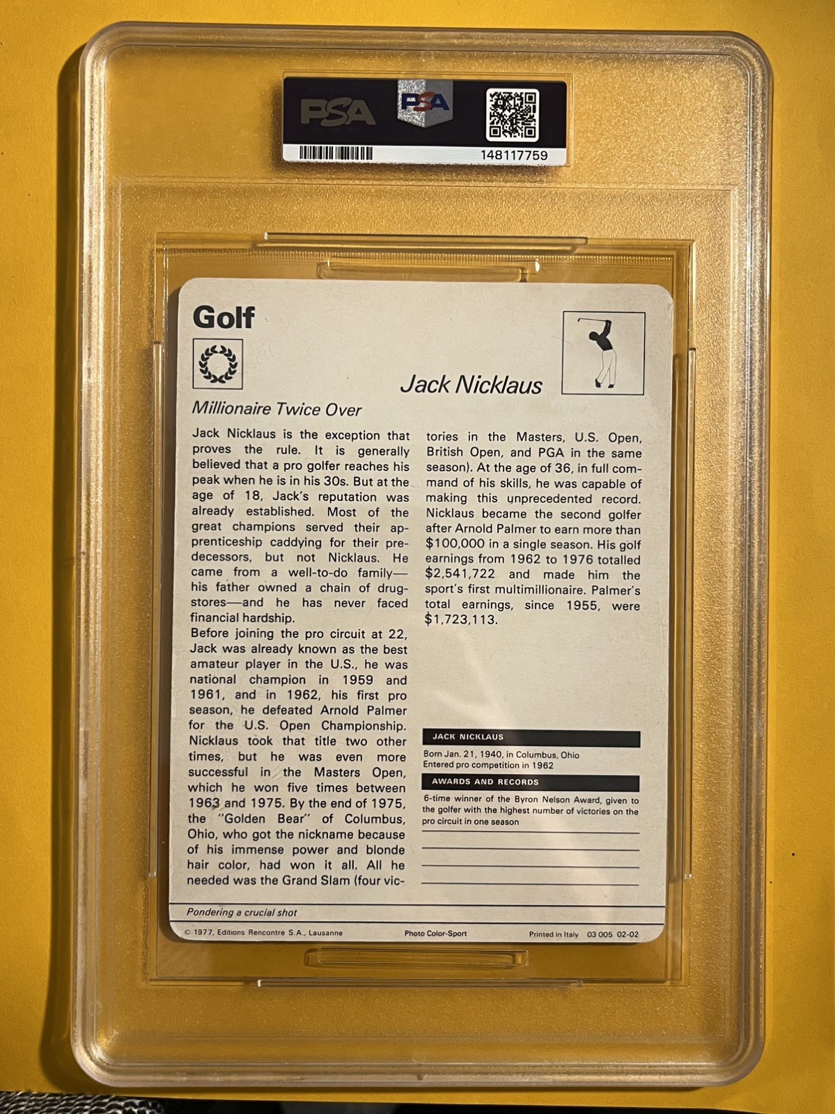 Sportscaster 1977-79 Jack Nicklaus Rookie Card PSA 9 MINT #02-02 GRADED Golf RC view 4
