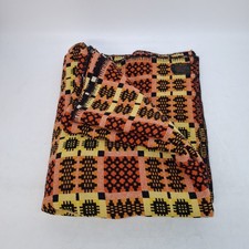 Derw Welsh Tapestry Blanket Pure Wool Reversible Orange Yellow Black Vintage
