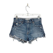 Abercrombie  Fitch The Mom Short High Rise Distressed Denim Blue Womens 27/4