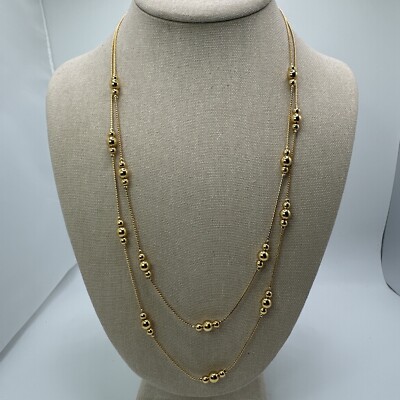 Vintage Avon Double Strand Beaded Chain Gold Tone Necklace 23 
