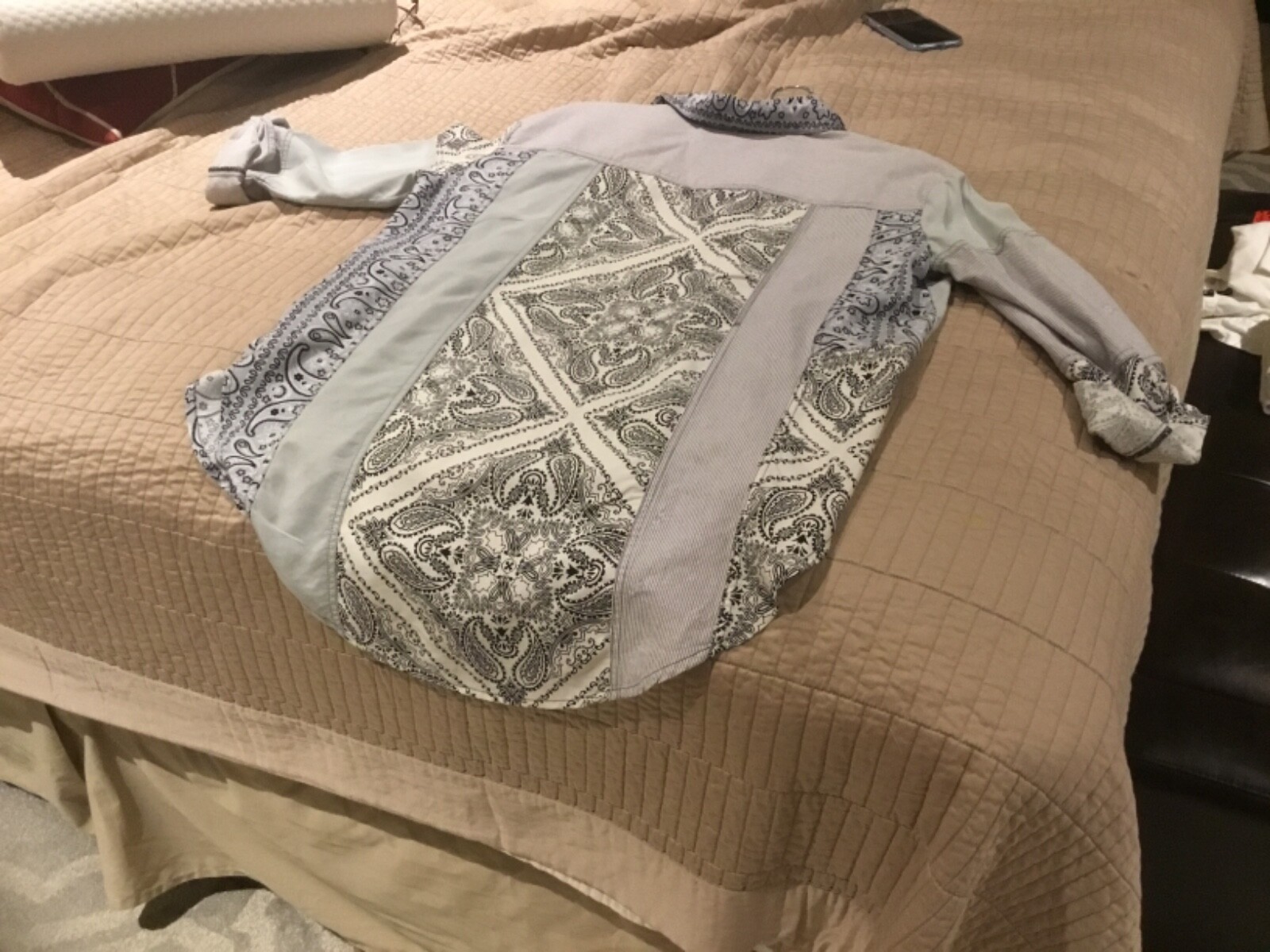 Free People Casual button up patchwork shirt, blu… - image 5