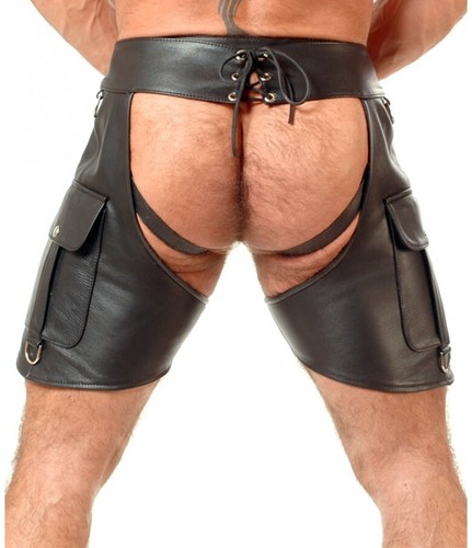 Herren Echtleder Chaps Shorts/Clubwear Chaps Shorts abnehmbarer Jockstrap - Bild 3 von 3
