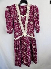 Vintage Gunne Sax by Jessica McClintock Midi Dress NWOT Raspberry Floral Size 9