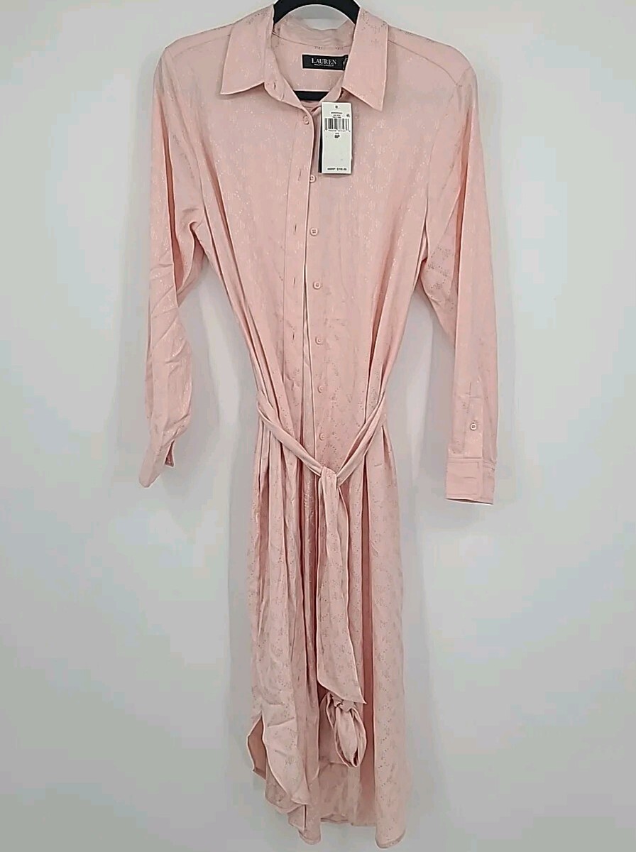 New With Tags LAUREN Ralph Lauren Monogram Button Down Dress Pale