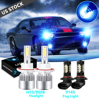 For 2009 2010 Dodge Challenger - 4x LED Headlight Dual Beam + Fog Bulbs Ice Blue