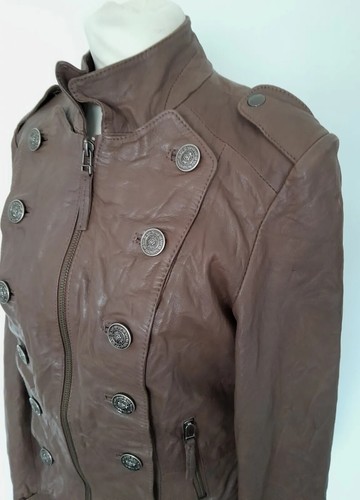 NEXT SIGNATURE - NEW - REAL LEATHER Jacket Military Steampunk Mid Brown Size 8 - Picture 7 of 15