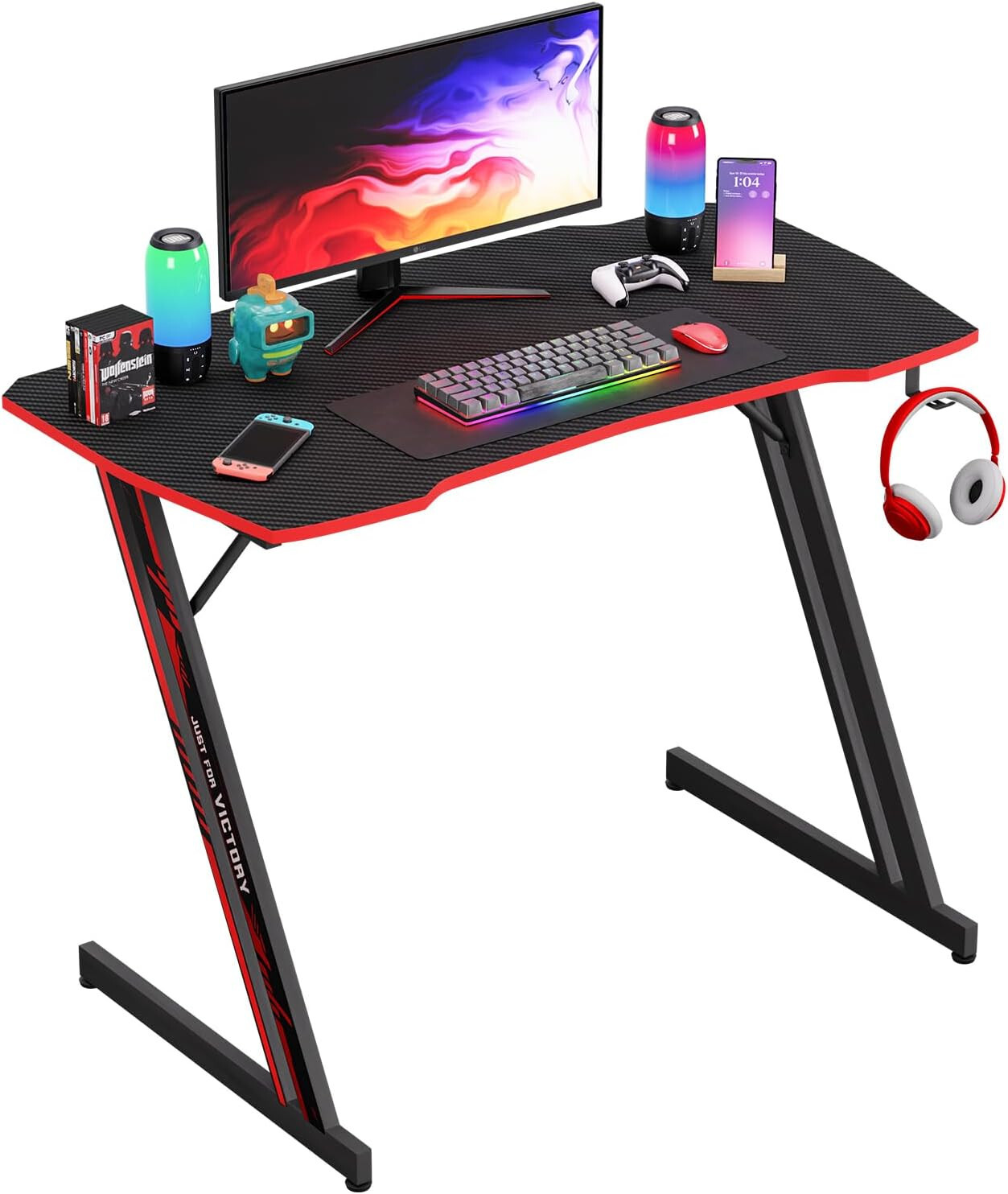 39 Inch Z-Shaped Gaming Desk Computer Desk for Home Office with Headphone Hook