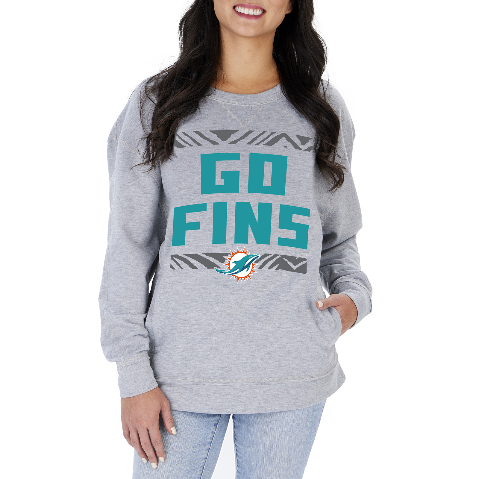 Мужская толстовка с круглым вырезом Zubaz NFL Mens Miami Dolphins Heather серого цвета
