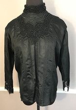 Vintage Victorian Black Silk Ladies Bodice Lace collar  cuffs Magnet Brand E29