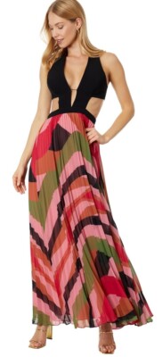 BCBGMAXAZRIA Dress Sz 8 Halter, Cutout Bodice Style ColorBlack Combo Spring Maxi
