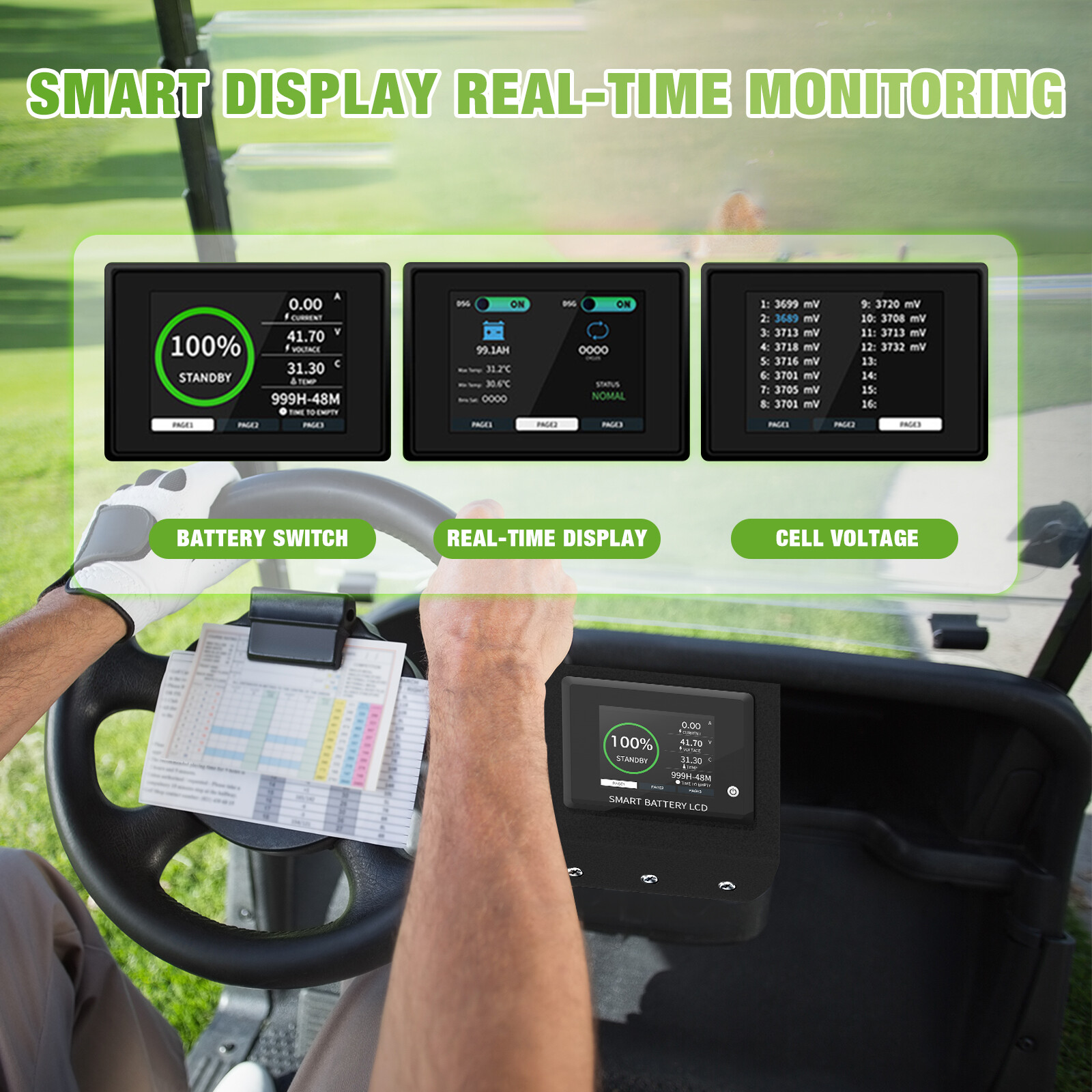 36V 105Ah Golf Cart LiFePO4 Battery 200A BMS Bluetooth for Yamaha EZGO Club Cart