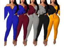 USA Women Off Shoulder Puff Sleeve Slim Elegant Body con  Party Jumpsuit Romper