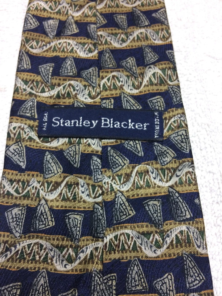 STANLEY BLACKER MENS TIE BLUE AND GOLD WITH GREEN AND BROWN 3.75 X 58 - Image 4 of 4