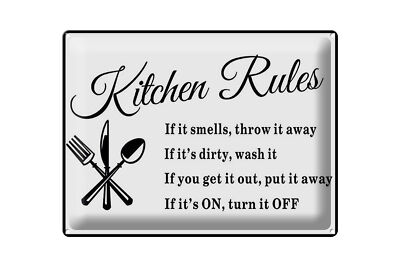 Blechschild Spruch 40x30 cm Kitchen Rules Küche Regeln Deko Schild