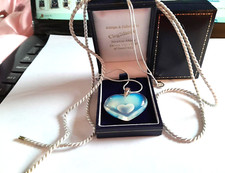 LALIQUE - BEAUTIFUL OPALESCENT NECKLACE LARGE HEART SILVER CHAIN SILK CORD - NEW