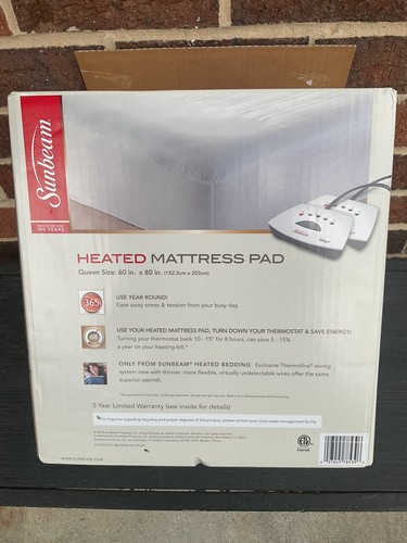 Sunbeam Heated Poly Queen Mattress Pad 5 Heat Settings Dual Queen New - Picture 4 of 5