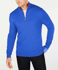 ALFANI Blue Men's Ribbed Placket Quarter Zip Pullover Sweater NEW Small S