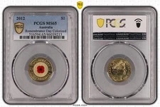 Australia 2012 Red Poppy $2 Coin PCGS MS65 Gem Unc #9213