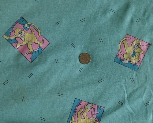 Cotton Knit Fabric YELLOW MONKEY Blocks on Mint Green T-SHIRT PAJAMA 60"W 2¾ Yds - Picture 2 of 6