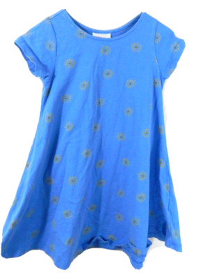 Hanna Andersson Girls 5 Dress Blue Sunshine Short Sleeve Swing Cotton EUC