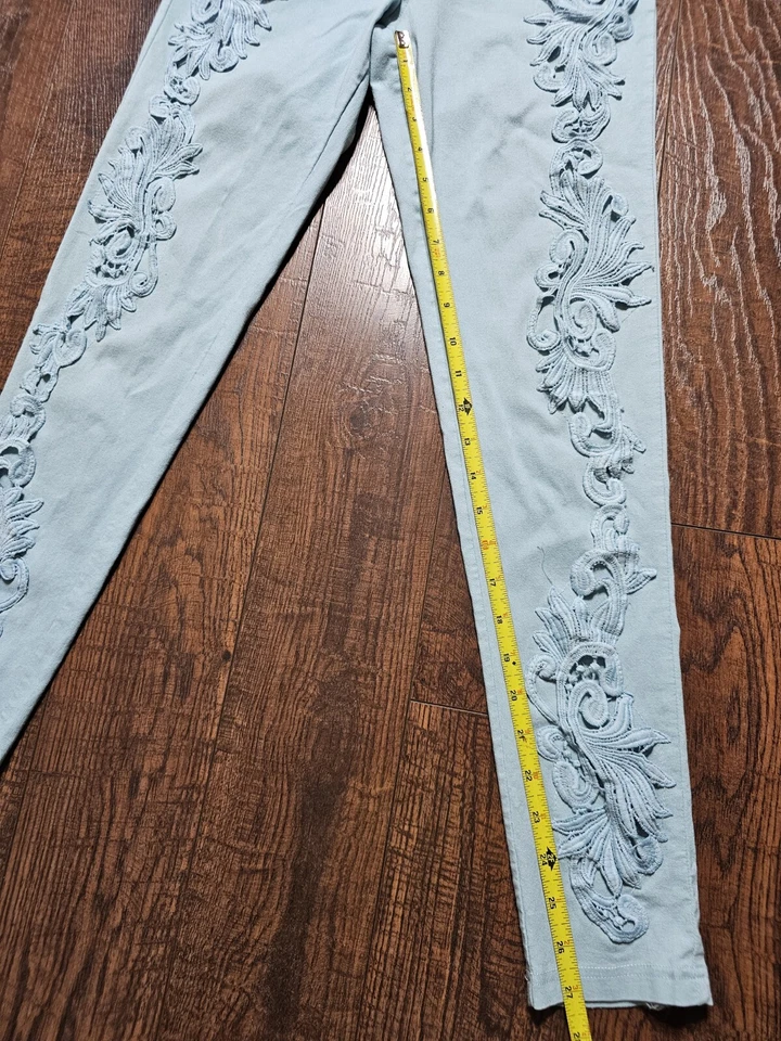 Leggings Pantalones Vintage Pretty Angel Mujer Azul Floral Bordado Talla M Foto 4 de 4