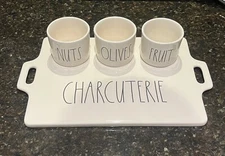 Rare RAE DUNN ~ Ceramic CHARCUTERIE BOARD w/ 3 Bowls Easter Cheese Board