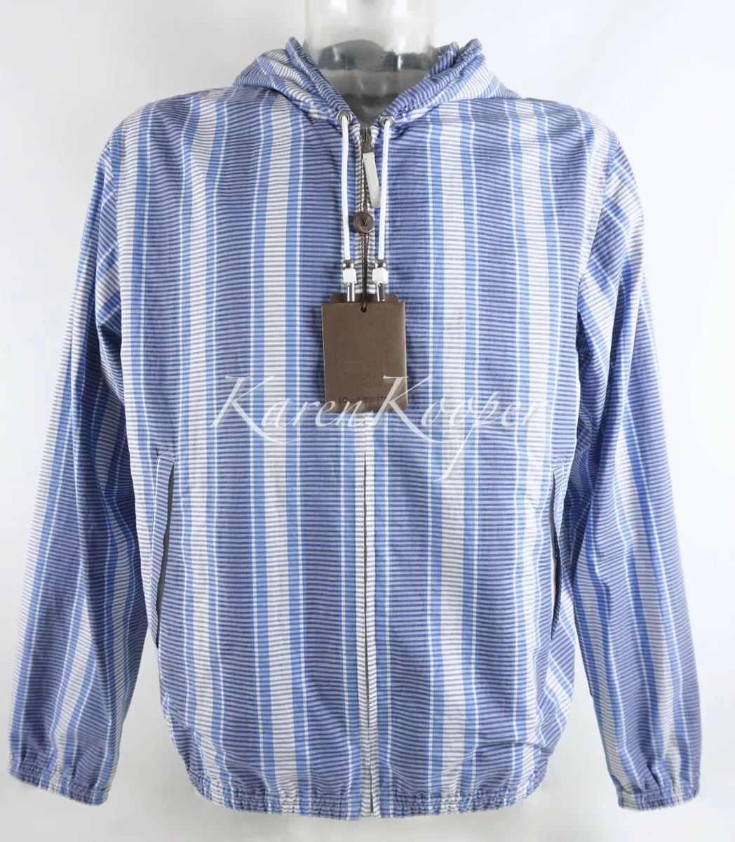 NEW LOUIS VUITTON MEN BLUE STRIPED HOODED GASTON JACKET HOODIE COAT BLOUSON  XL