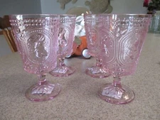 New Set of 4 Pink Bunny Goblet Drinking Hobnail Glasses, Victorian 6", EASTER