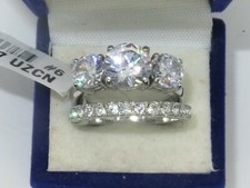 Engagement wedding ring set silver band cz cubic zirconia stainless steel 177