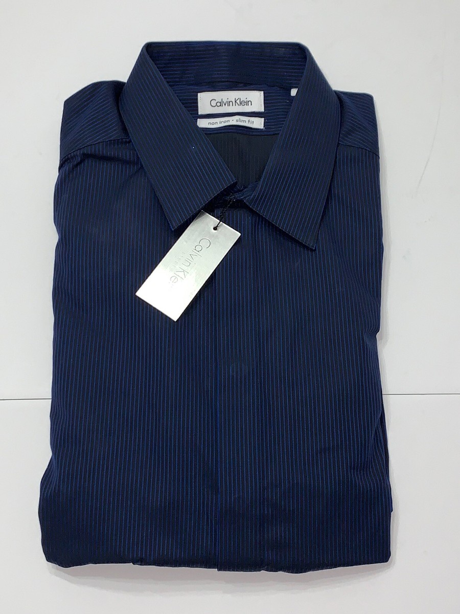 calvin klein slim fit dress shirt Calvin Klein Slim Fit Stretch Dress Shirt in Blue Tonal Strip main image 1