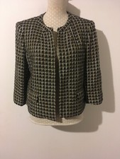 Evan-picone Petite Black White Gold Tweed Style Blazer Jacket Size 14 Open Front