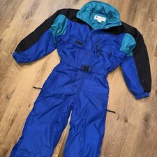 Columbia Ski Suit Mens One Piece Snowsuit Snow Bib Retro Blue Vtg 80s 90s Medium