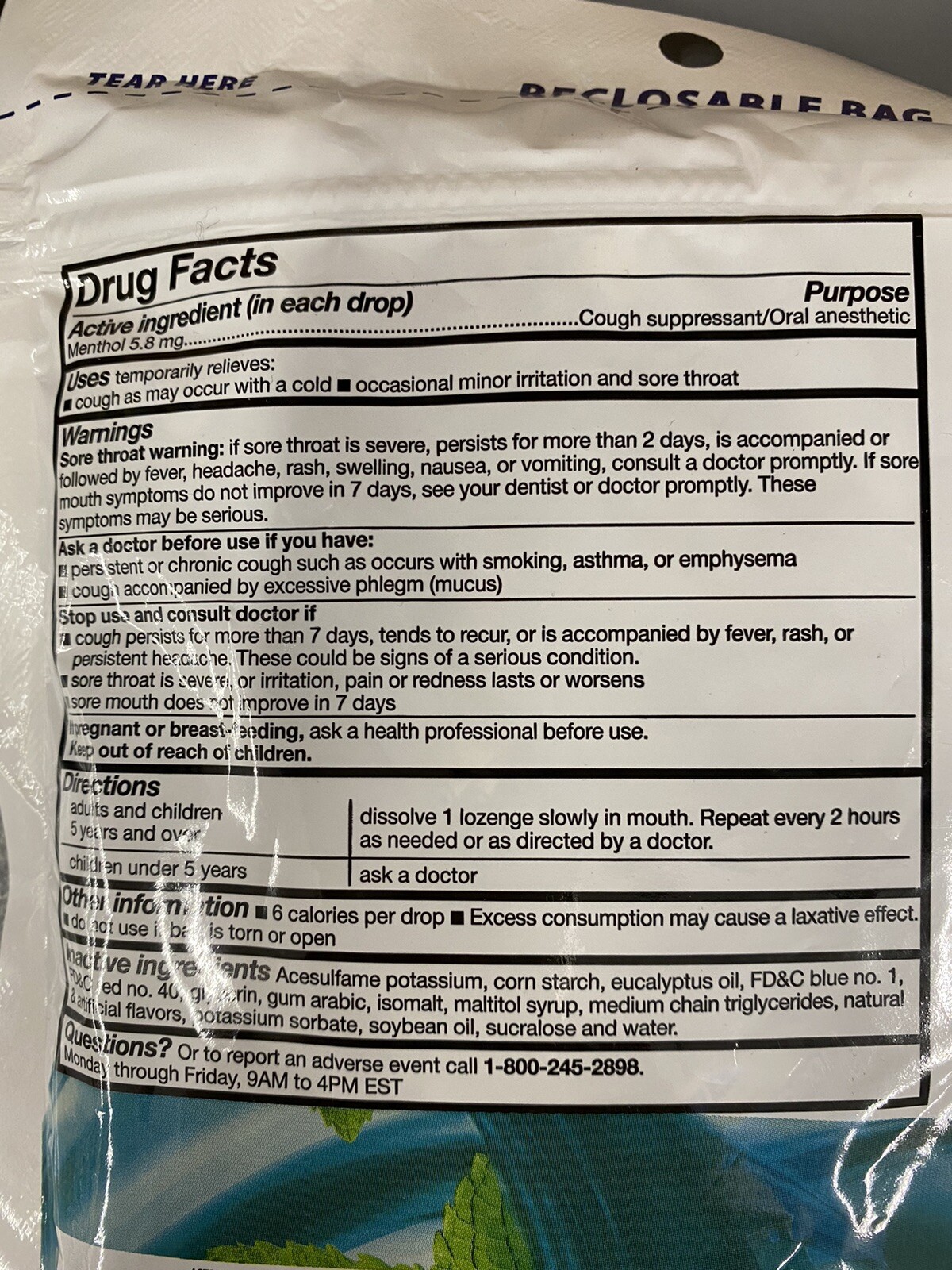 Equate Sugar Free Cough Drops+Menthol 70 ct.Expires 04/2025