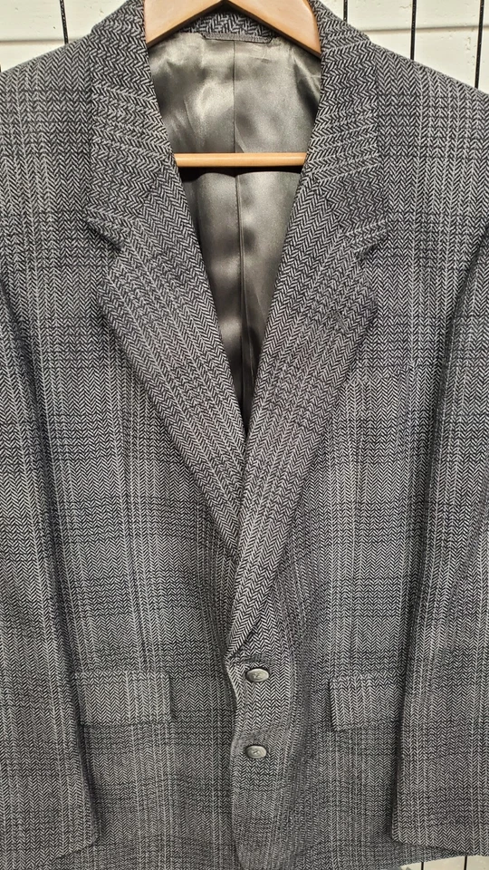 Blazer chaqueta tweed vintage Hardy Amies 100 % lana gris a cuadros para hombre 42R COMO NUEVO Foto 2 de 4