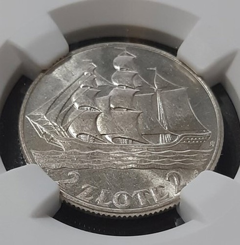 1936 Poland 2 Zlotych Zlote (Gdynia Seaport) Silver Coin. NGC MS62
