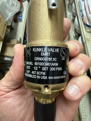 Kunkle 6010DCM01AKM0200 Safety Relief Valve 1/2 x 3/4 200 PSI 457 SCFM