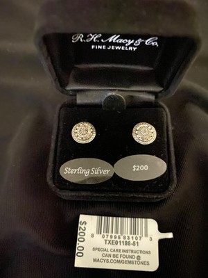 NEW Macy's 1/10 Ct. TW Diamond Multi-Halo Stud Earrings Sterling Silver Gift