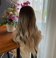 Perücke lang ombre weich ohne Pony mehrfarbi...