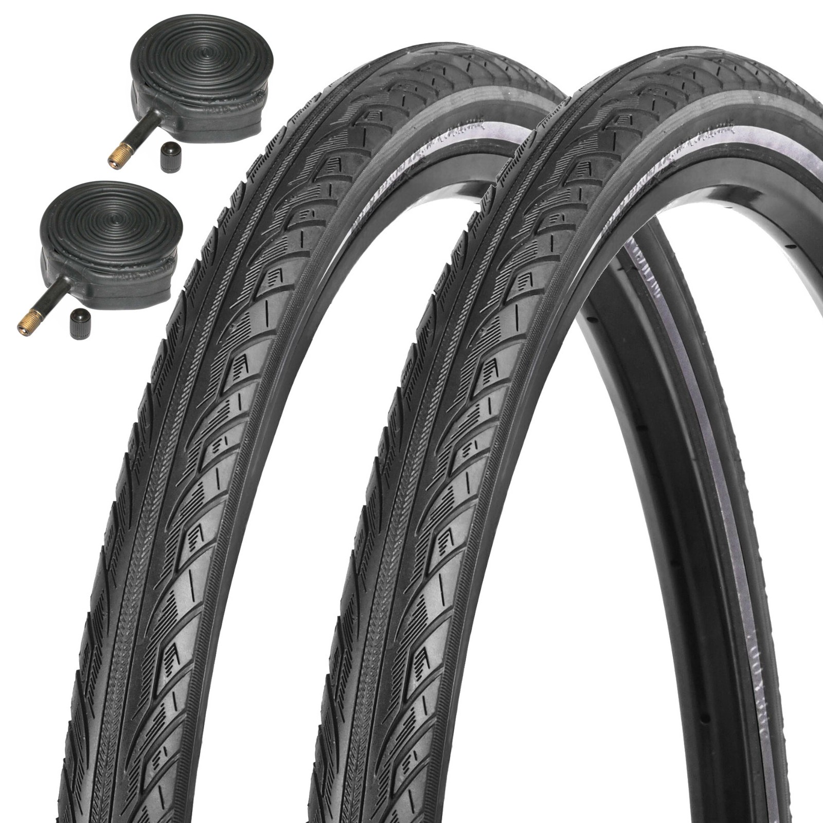 Nutrak Zilent Anti Puncture Belt Reflex 700x35c Pair of Tyres & Schrader Tubes
