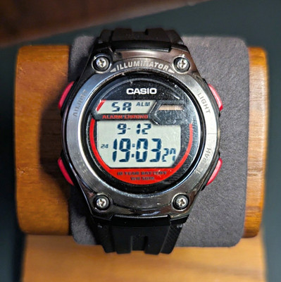 Casio W-211 Illuminator Sport Watch-Red Accents-OEM Strap - 10 Year Battery
