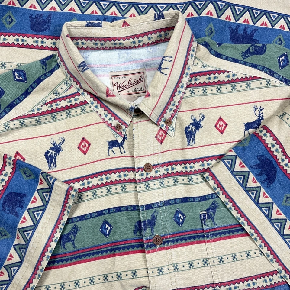 Vintage Woolrich Shirt Men XXL 2XL Brown Button Up Aztec Southwestern Navajo - Image 2 of 4