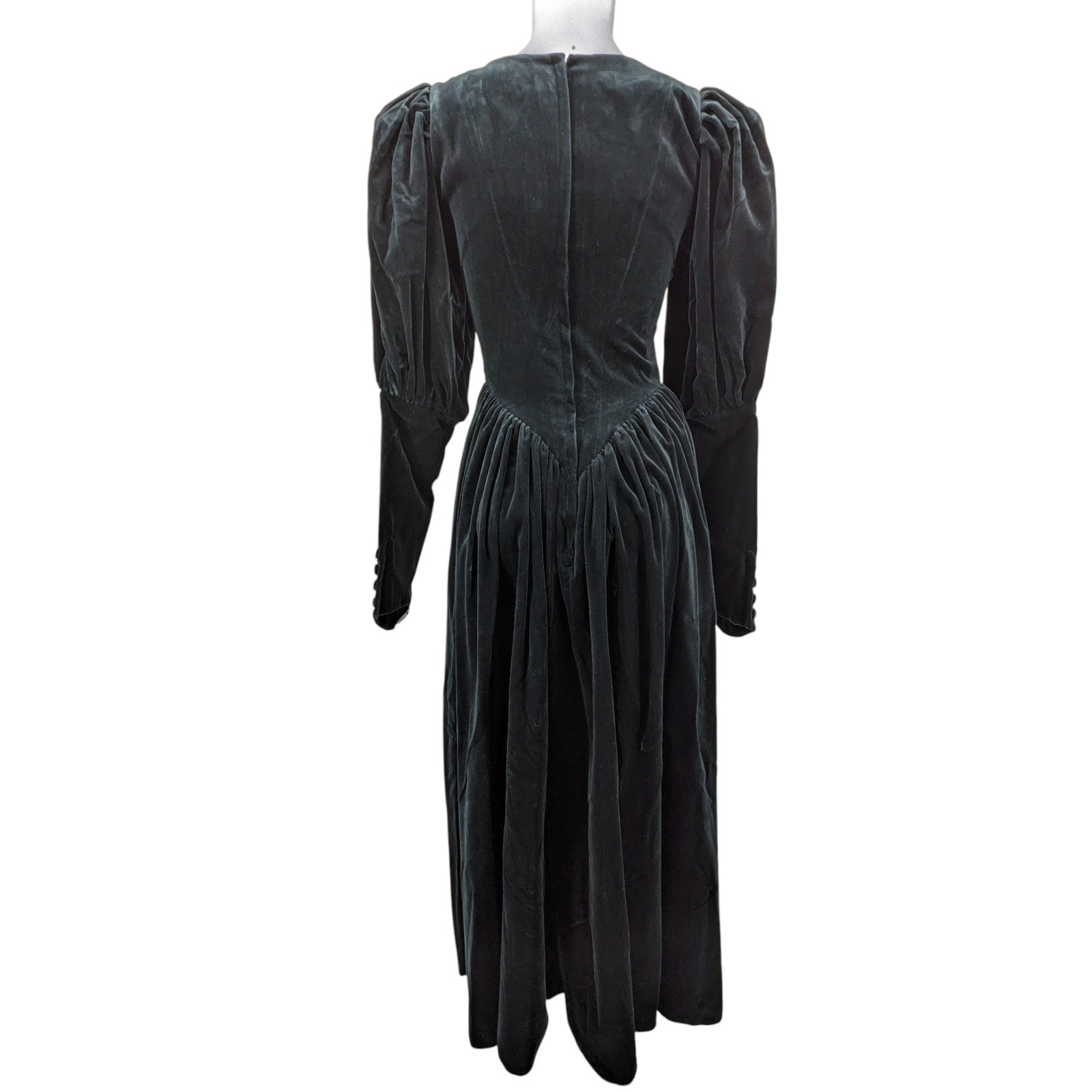  J PETERMAN Vintage Edwardian Black Velvet Juliet Sleeve Basque Waist MAXI DRESS