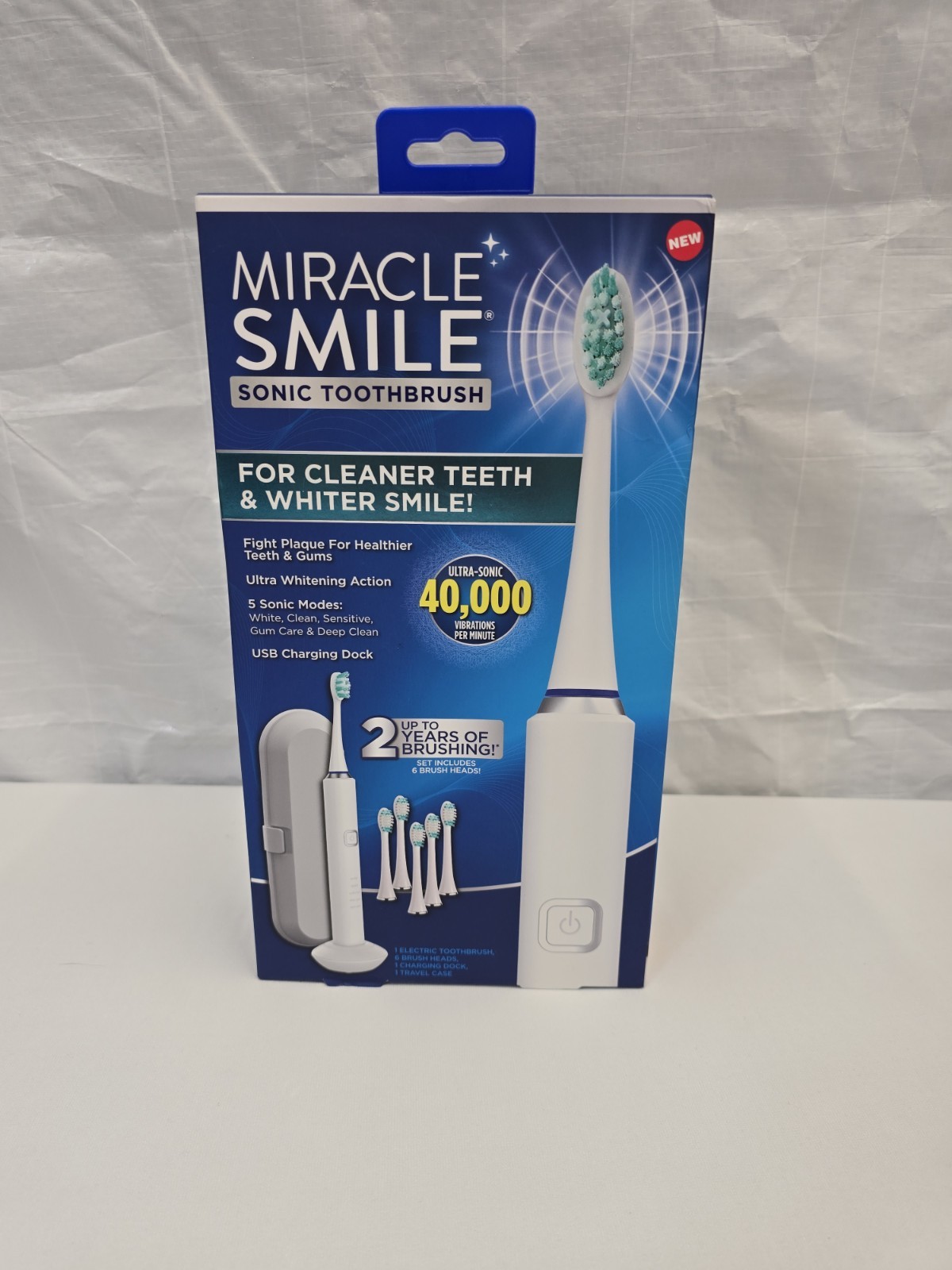 Miracle Smile Sonic Toothbrush, 5 Sonic Speeds, USB Charging