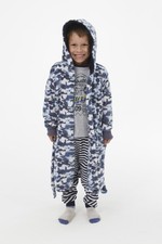 Boys Size 3-7 Blue Camouflage Winter Coral Fleece Dressing Gown Bath Robe - 2705