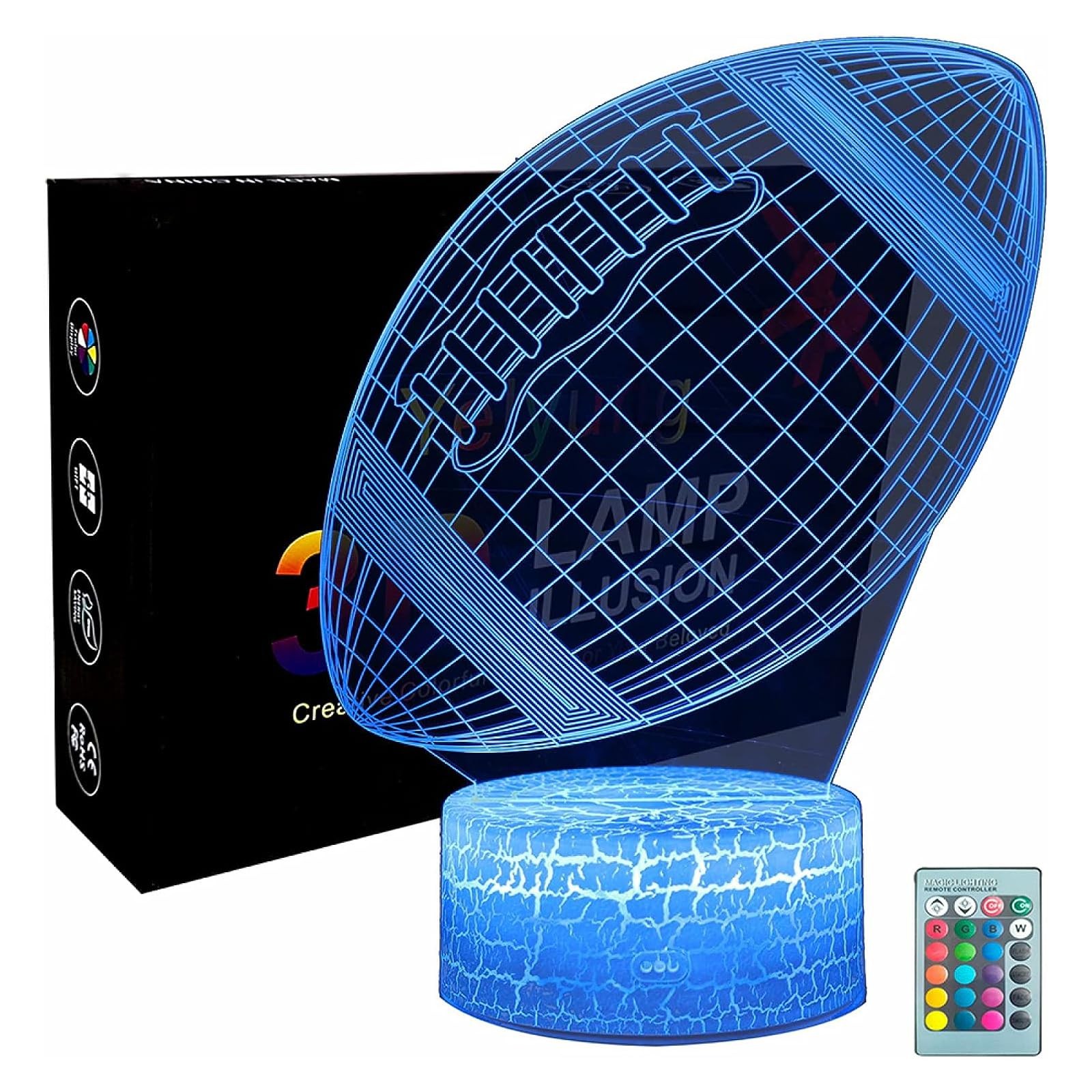 Rugby Veilleuse anti peur du noir lampe 3D football télécommandée pour rassurer l'enfant