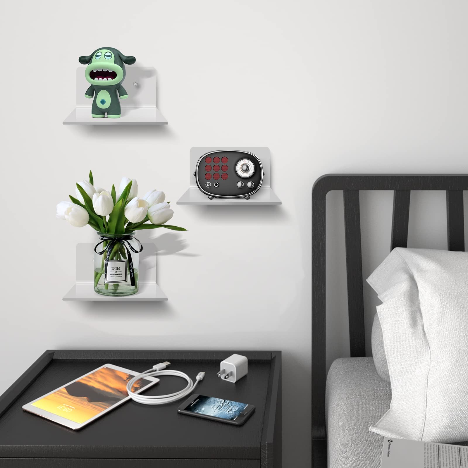 Ludery 3 Pack Small Floating Shelves for Wall, 4'' Acrylic Mini Wall Shelf fo...